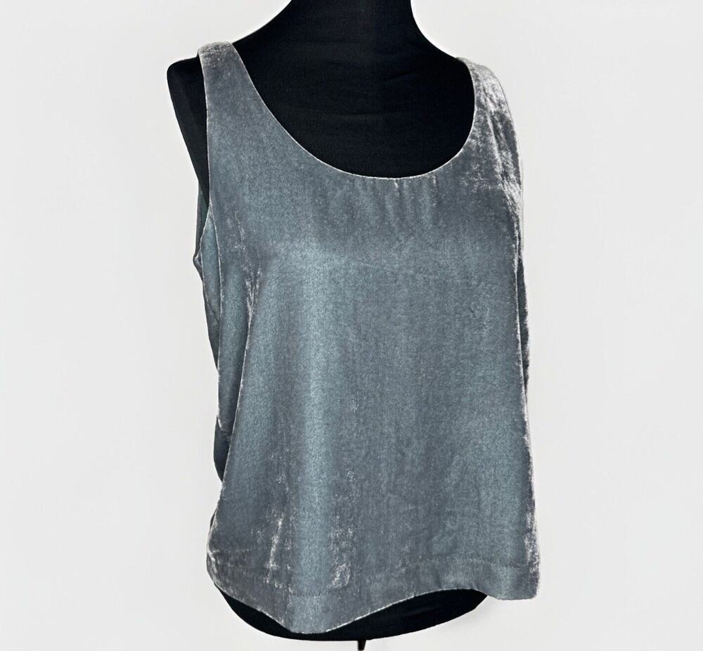 J Crew Sea Green Velvet Tank Top Shell Size 4 Viscose Blend Scoop Neck Preppy